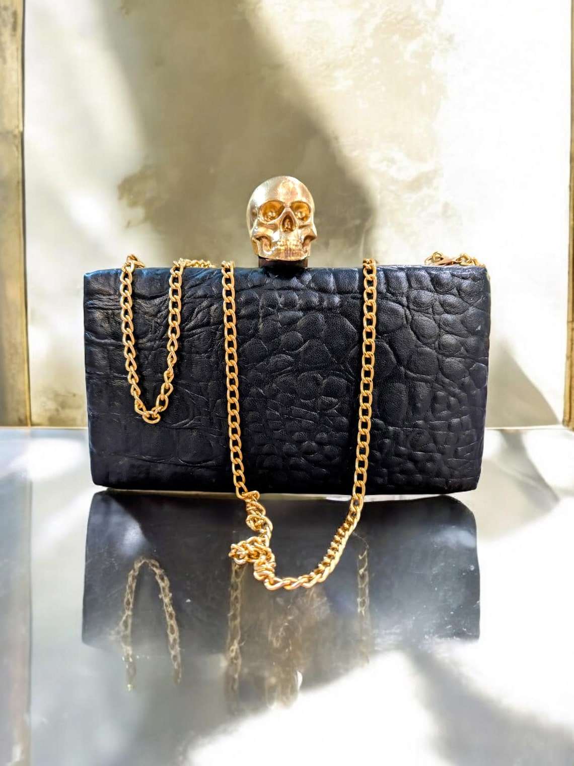 Black Skull Woman Clutch Bag