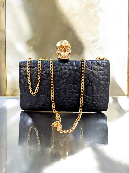 Black Skull Woman Clutch Bag